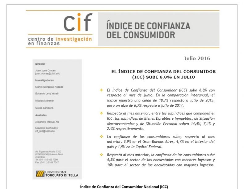 Avanzó la confianza de consumidores en julio
