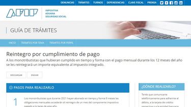 AFIP reintegrará $1.345 millones a 649 mil monotributistas y autónomos