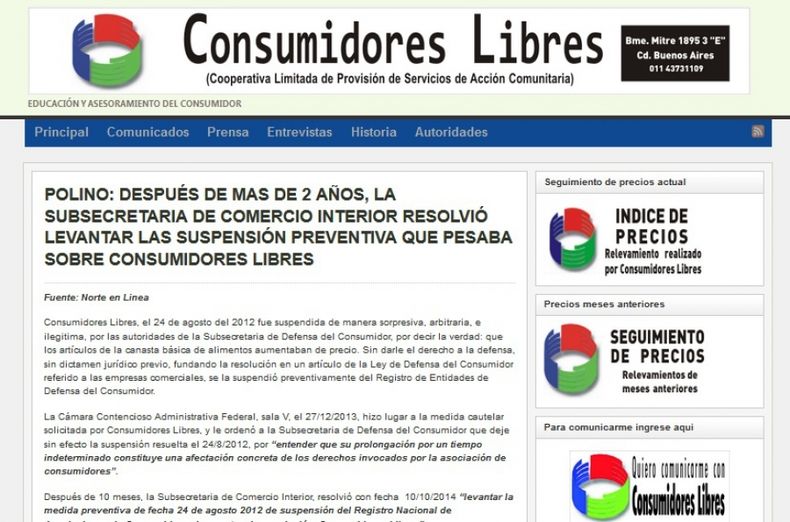 Levantaron la suspensión a Consumidores Libres