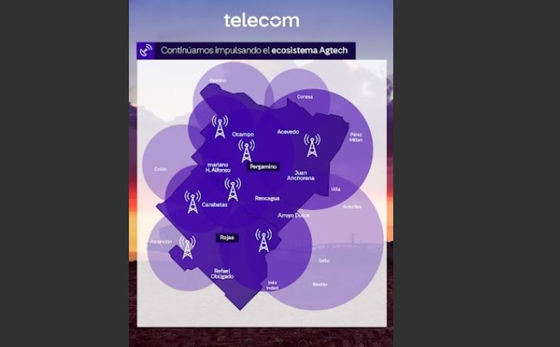 El mapa Agtech de Telecom para zonas del territorio bonaerense.