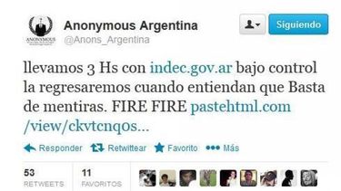 Anonymous interfirió la página del INDEC en desacuerdo con índices de inflación